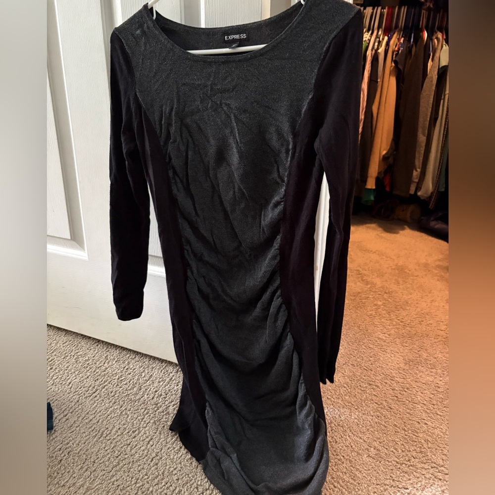 Express Long Sleeve Black and Gray Dress